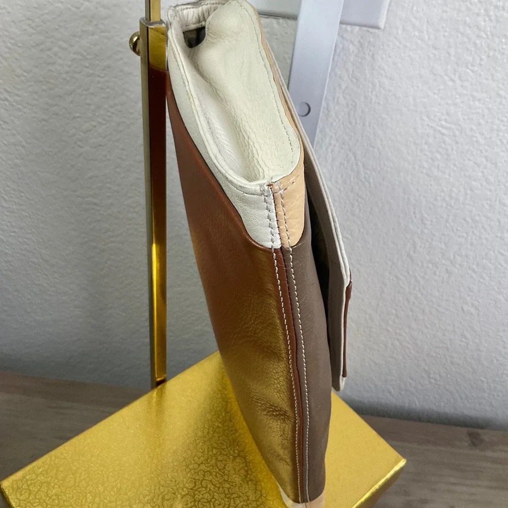 Elliott Lucca Colorblock‎ Leather Shoulder Bag Clutch Brown White Tan